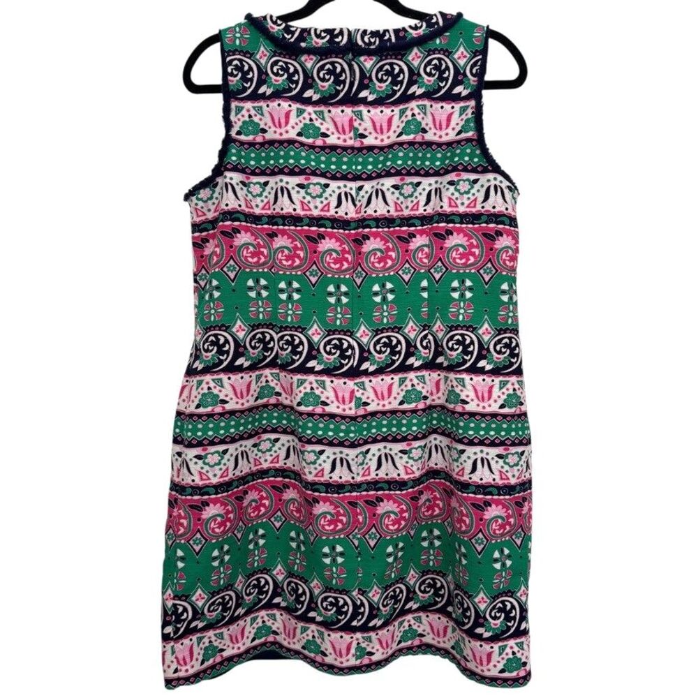 TALBOTS $129 Sz 16p Fringe Trim Vibrant Floral Stripe Lined Dress Easter Preppy - Picture 4 of 7